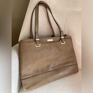 Large David Jones light Brown tan Leather Tote Bag gold accents NWOT